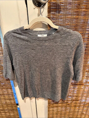 Vince Short-Sleeve Wool & Cashmere Sweater Gray Small